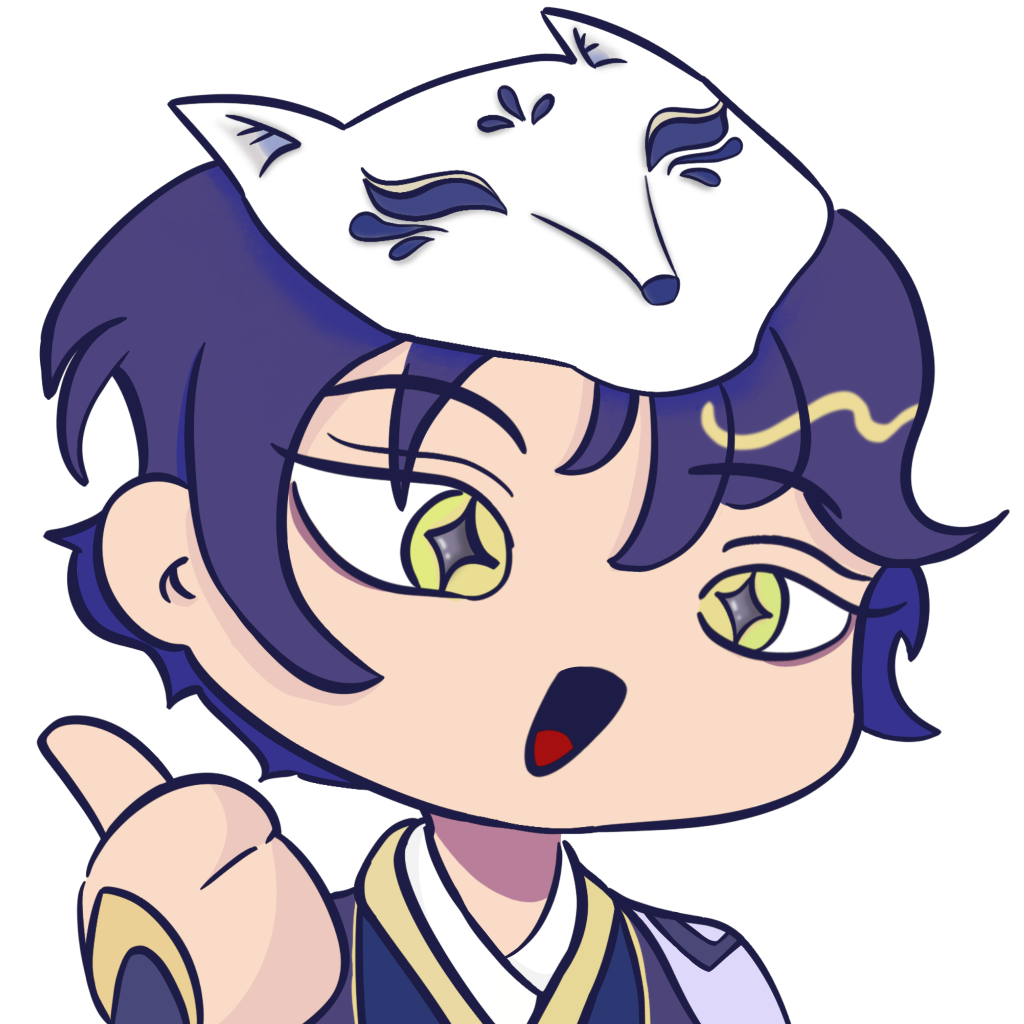 Haru, in a miniature chibi style holding up his thumb in a thumbs-up position looking ecstatic.